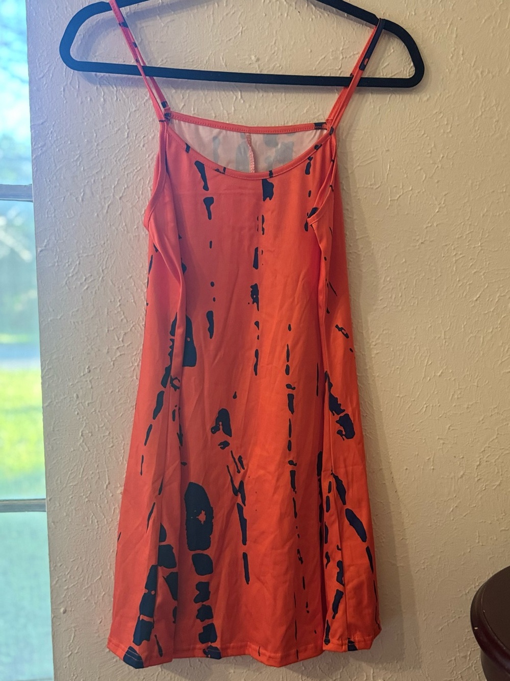 Coral Abstract Print Slip Dress | Sleeveless Summer Dress | Medium
